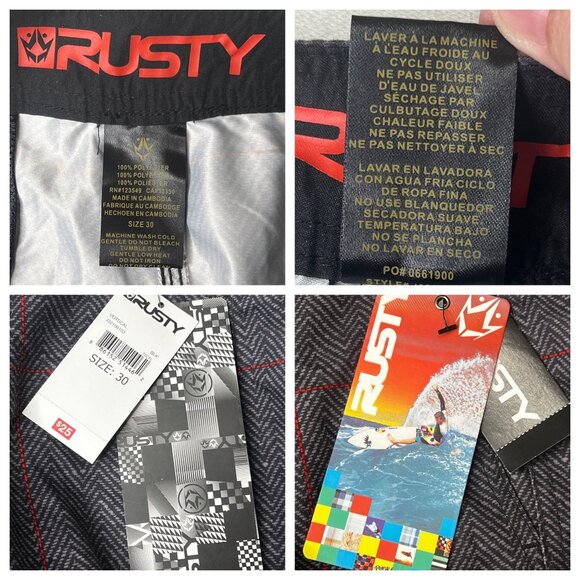 Rusty Mens Gray & Red Checkered Board Shorts Size 30 Pockets NWT Comfortable - Picture 11 of 16